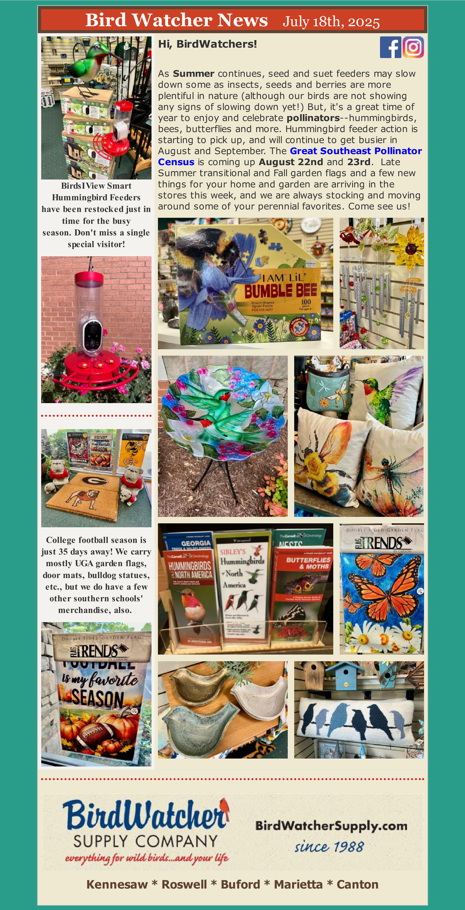 garden flags, pollinators, bee, hummingbird, butterfly, pillows, puzzles, hummingbird smart feeder, UGA