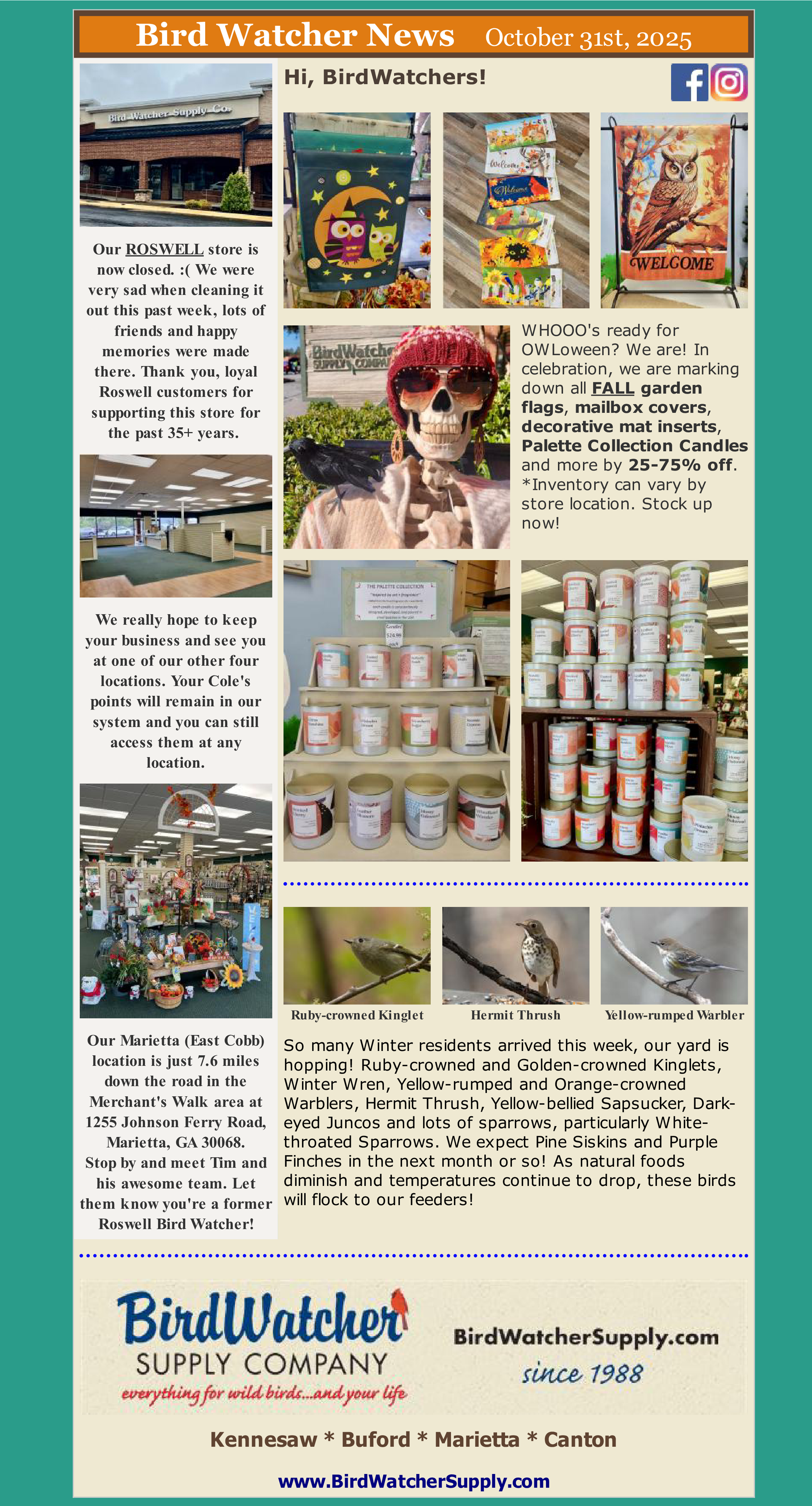 gifts, fall, cardinals, Halloween, candles, markdowns, owls, owloween, mailbox covers, birds, winter, sparrows, roswell