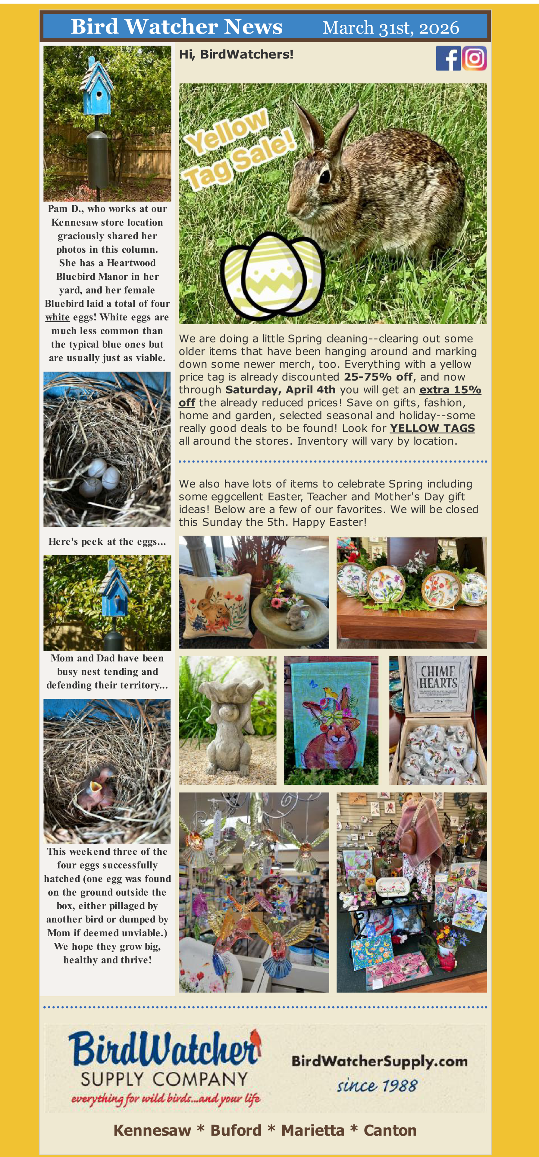 bluebirds, yellow tag sale, bluebird house, gifts, garden, home, easter, mother's day, teacher gifts, hummingbirds, bunny