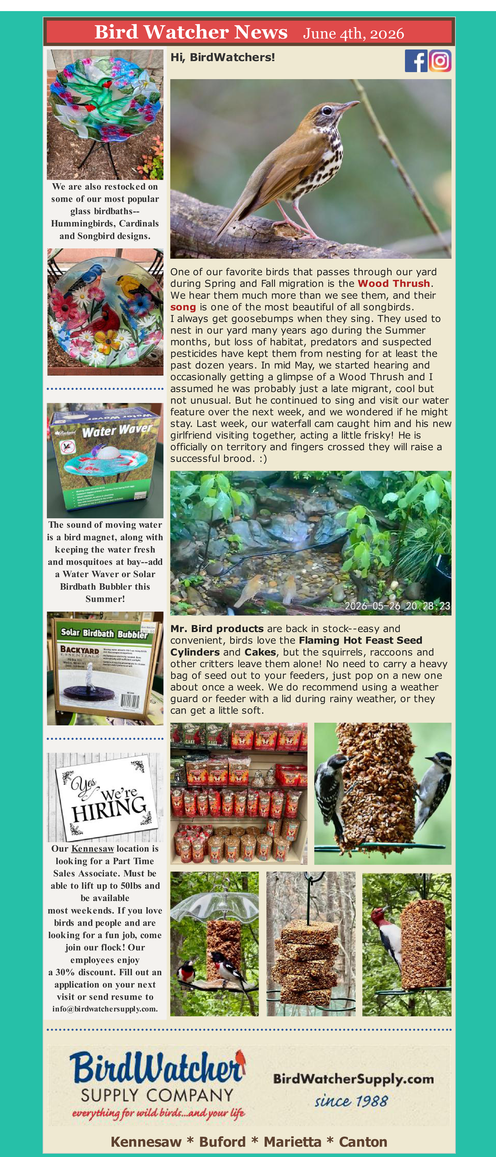 gifts, garden, home, Rose-breasted Grosbeaks, hummingbirds, Wood Thrush, birdbath, water waver, solar bubbler